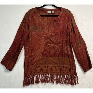 Chico’s Size 1 Oversized Pull Over Caftan Hippie Fringe Jacket